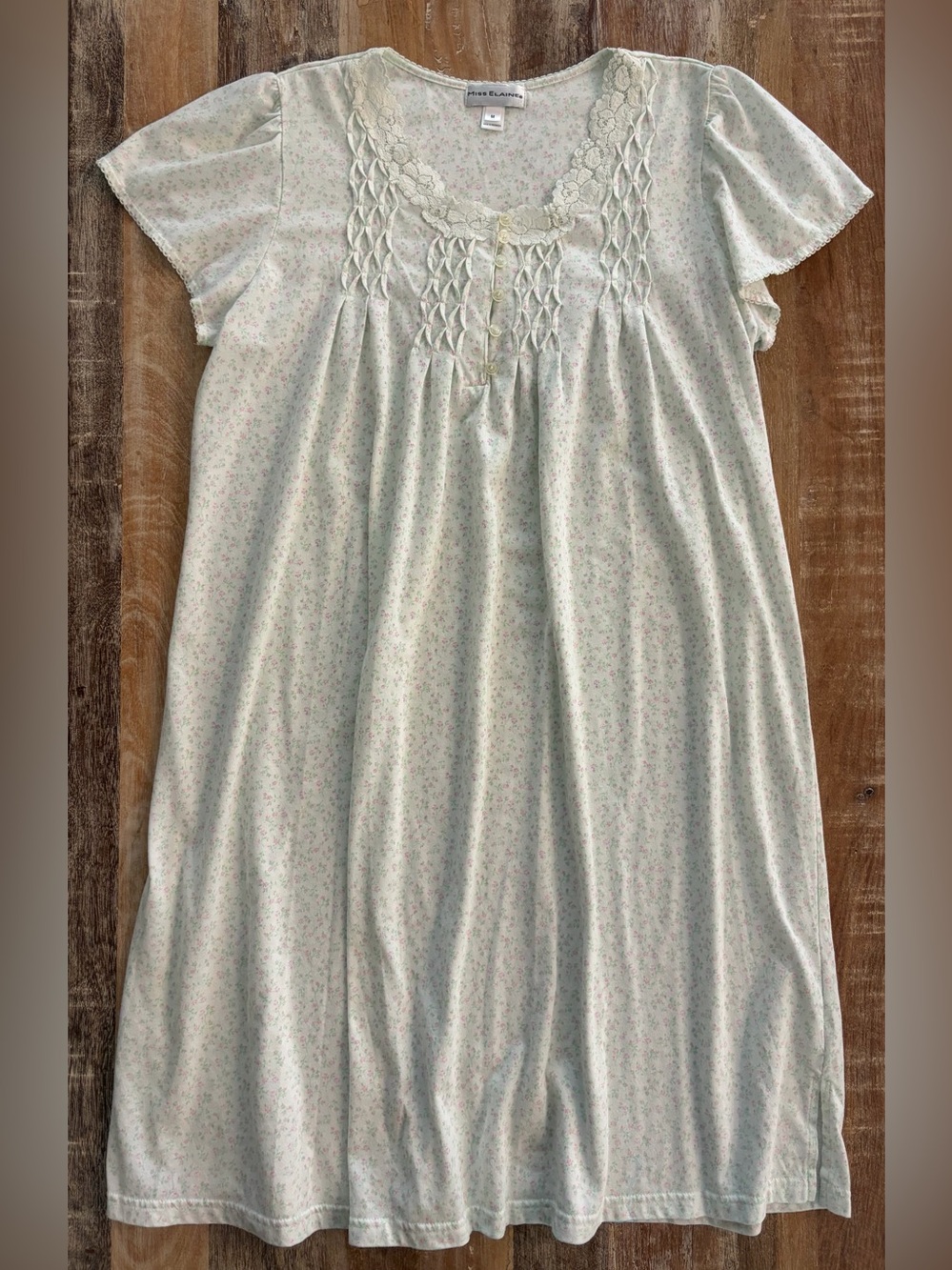 Miss Elaine Floral Lace Smocked Nightgown Night Shirt Dress Size M Cottagecore
